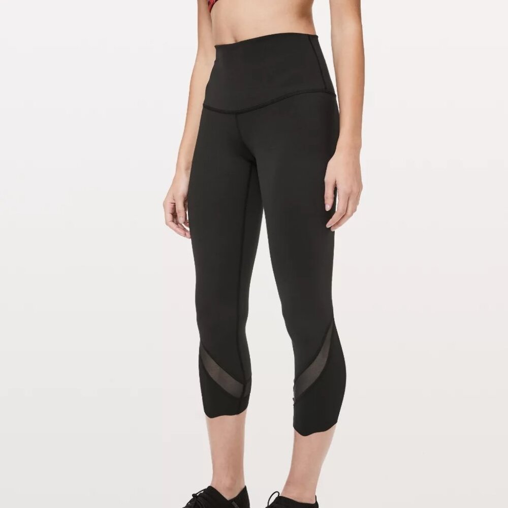 Lululemon Wunder Under Scalloped Hem High-Rise Black Crop Leggings Women's 12